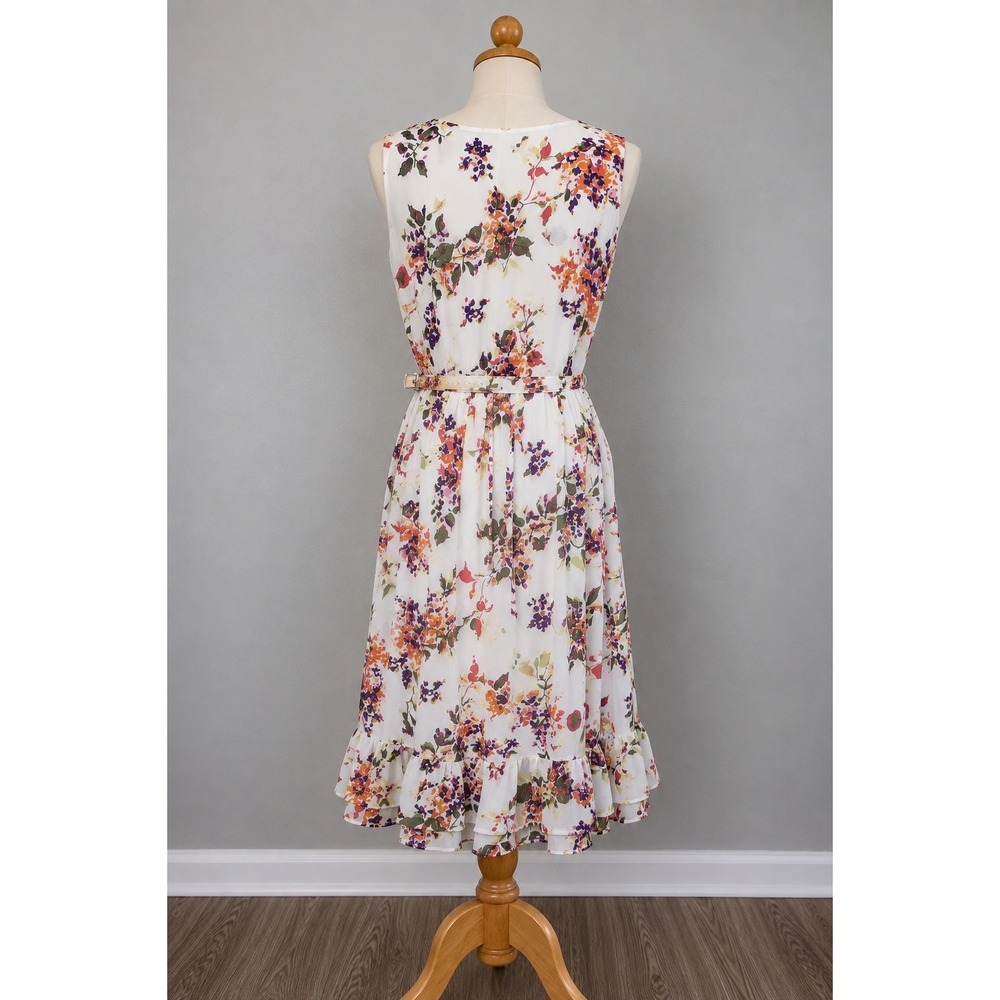 George ME Floral High Low Dress Womens 14 Vanilla Dream Excellent Ruffle Chiffon - Picture 2 of 9